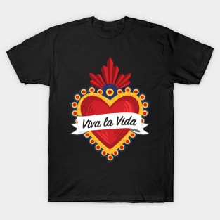 Mexican Sacred Heart II / "Viva la Vida" Frida Kahlo's Quote in Spanish by Akbaly T-Shirt